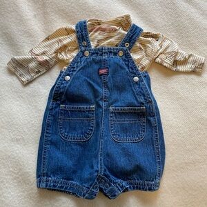 Zara Whale Print Top + Old Navy Denim Shortalls Outfit 3–6M Neutral Baby Set